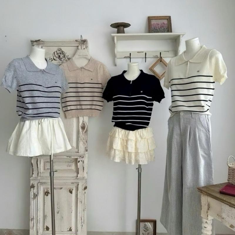 [ MỞ BÁN ] Áo len kẻ ngang cổ khoá chất len montoghi mềm mỏng A9