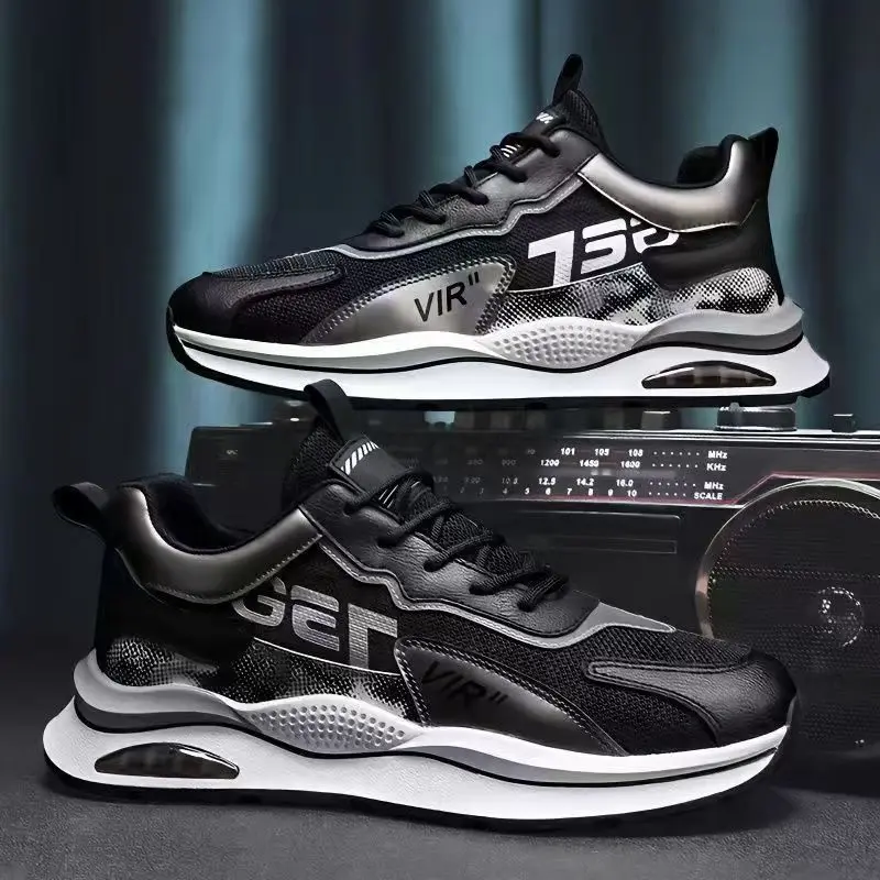 Nuevos zapatos deportivos casuales de moda para hombres, zapatos de tenis para hombres livianos y cómodos, zapatos para correr con cordones antideslizantes y que absorben los golpes, diseño superior de malla transpirable con bloqueo de color. - Foto 3
