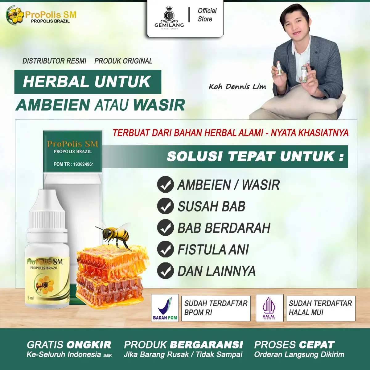 Propolis SM Untuk Susah BAB Berdarah Ambeien Wasir Fistula Ani Benjolan Ambeyen Luar Dalam