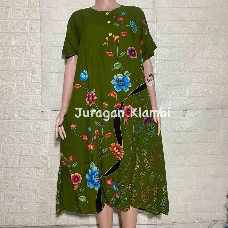 [Sesawi] Daster L3 Jumbo LD 130 Label Hitam Busui  Dress  Kancing  Batik Ibu Motif Nyaman  Menyusui Wanita Pendek