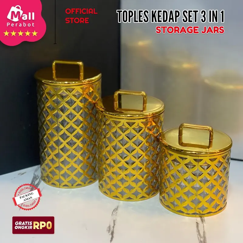 Mall Perabot | Toples Akrilik Kedap Udara | Toples Gagang Set 3 in 1 | Stoples Jars Penyimpanan Makanan / Snack / Kue 4