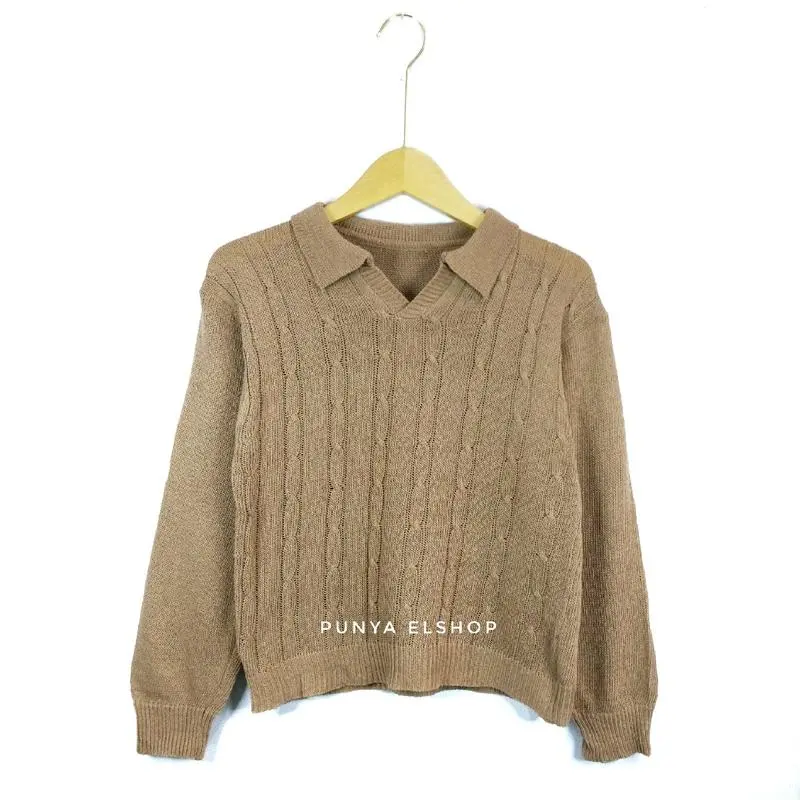 Clara polo cable Blouse crop Atasan wanita kekinian Tebal 7