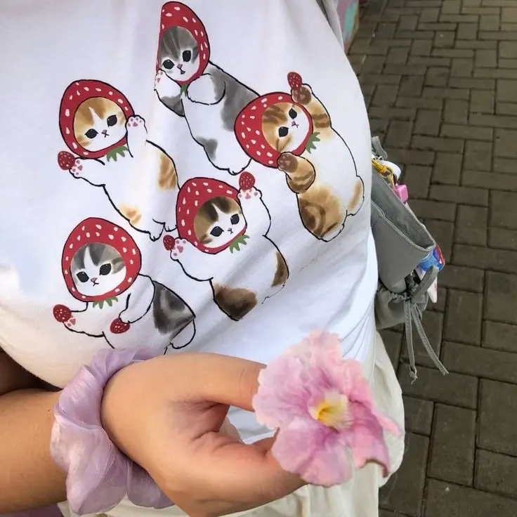 mofusand strawberry baby tee coquette cat cute soft aesthetic 3