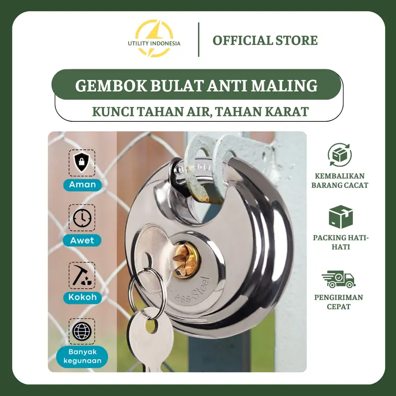 Gembok Bulat Anti Maling - Kunci Pintu Rumah, Kunci Mobil - Kunci Tahan Air, Tahan karat 0
