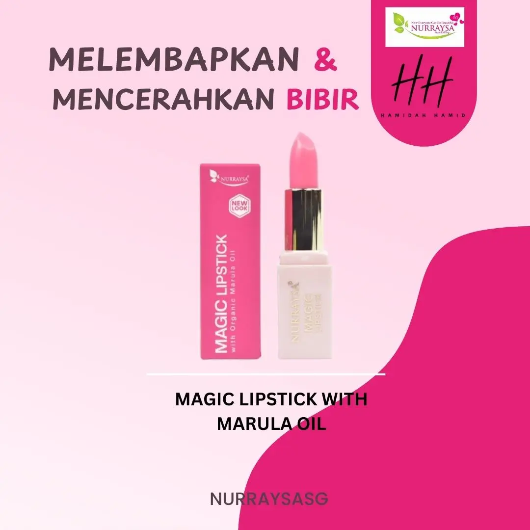 Nurraysa Magic Lipstick With Organic Marula Oil Lipstik Mencerahkan Bibir, Melembapkan Bibir, Bibir Kusam, Bibir kering, bibir pecah, bibir hitam, bibir gelap, lipstik ikut darah, lipstik tekstur ringan,  l Gloss Lipgloss Glossy Makeup Color Cosmetic mayb