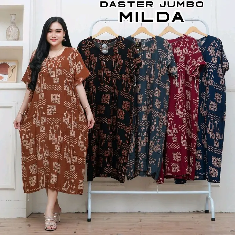 Daster Motif Jumbo Wanita Lengan Pendek Ld 130 Kain Rayon Busui Bumil Panjang Dress Bawah lutut Daster Hits - Rayon High Quality 4