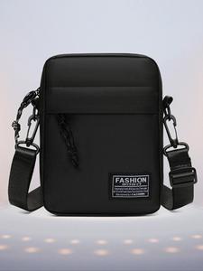 Bolso bandolera para hombre de color sólido con diseño de letras aplicadas y cremallera, bolso bandolera casual y ligero para trabajar, citas, fiestas y compras