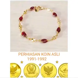 gelang tangan koin asli 1991 gelang tangan giok permata merah warna emas anti luntur dan karat