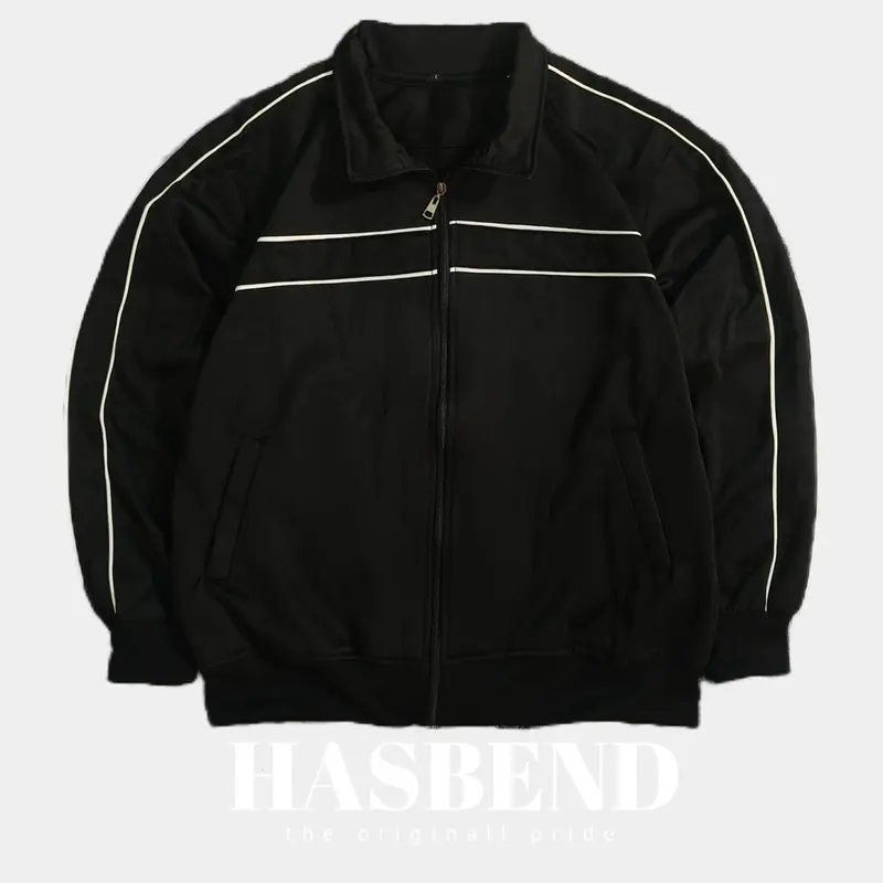 Tracktop Jaket Casual Vintage Line Two White Jaket Tracktop Polos Unisex Warna Hitam Panjang Simple 0