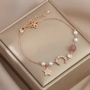 Wanita gelang mutiara zirkon Sahabat siswa Gelang yang bisa disesuaikan Aksesoris busana Bracelets