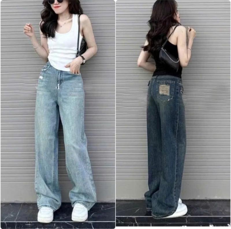 Quần Jean Suông Nữ Ống Rộng Rách Túi Sau 2 Màu Đậm Nhạt Cực Đẹp(Chất Đẹp-Có Sẵn)L1 1