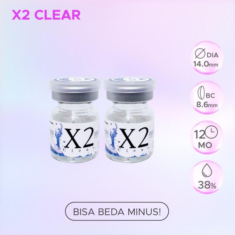 (Free Case) X2 Yearly Clear Softlens Minus / Softlens X2 Clear Tahunan / Bisa Beda Minus 0