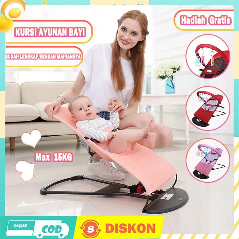 BEIGE Bouncer Bayi Lipat Bergoyang dengan Tempat Tidur Bayi Goyang dan Mainan Anak Laki-Laki dan Perempuan Anak-Anak 0