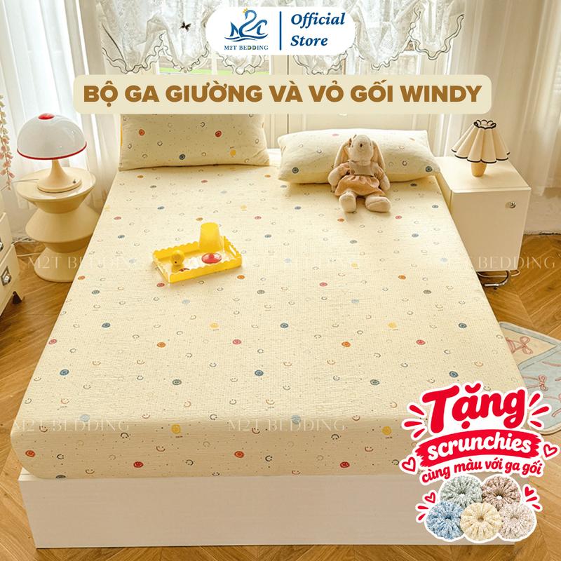 Bộ ga giường và vỏ gối Đũi Windy M2T BEDDING - bộ gồm 1 ga giường và 2 vỏ gối nằm, mềm, mịn, mát, thấm hút mồ hôi