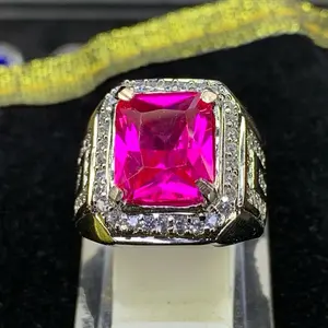 Cincin batu permata natural siam Rose kotak dim 12*10