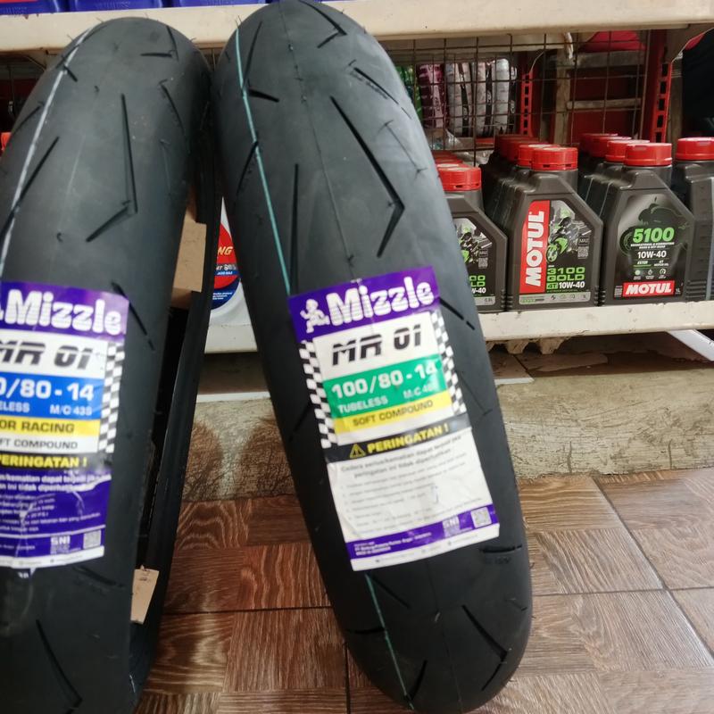 PAKET SEPASANG BAN MIZZLE MR01 (RACE COMPOUND) RING 14 90/80-14 & 100/80-14 TUBELES BAN MOTOR MIO,BEAT,VARIO,SCOOPY Motorcycle 4