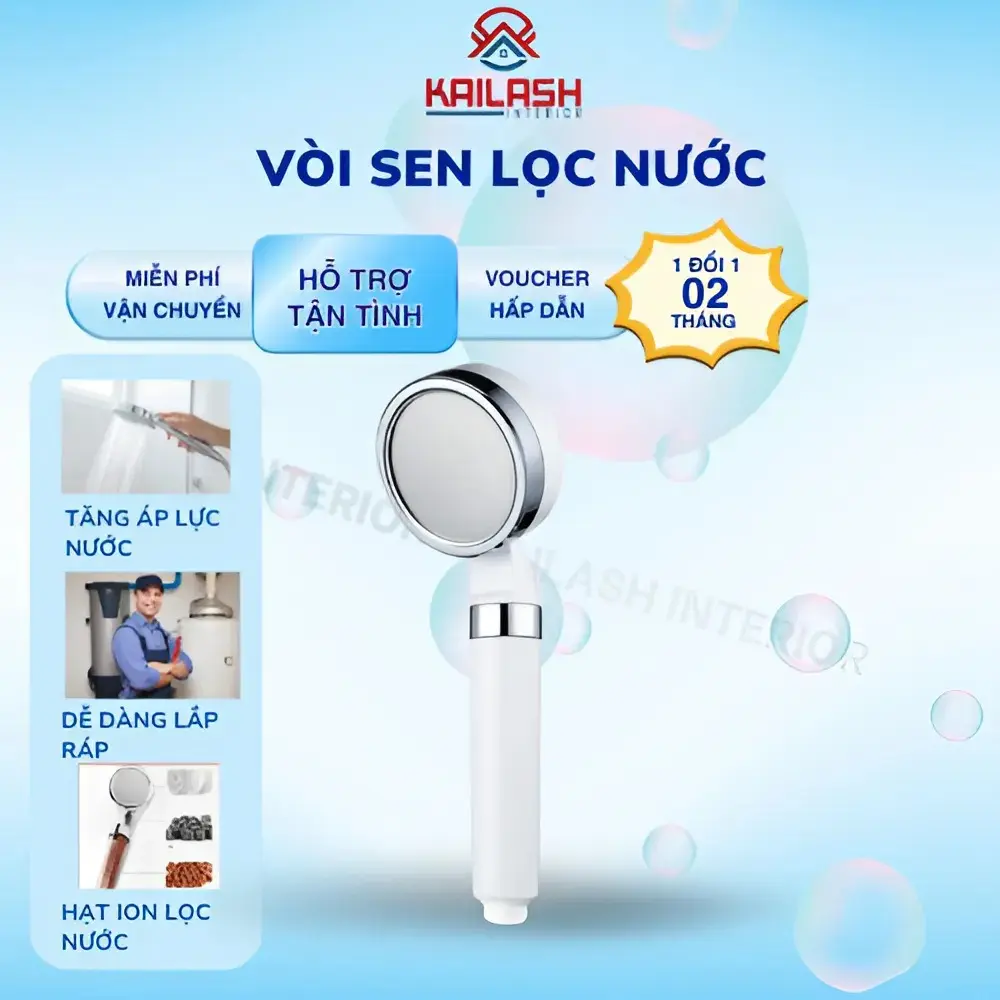 Tay sen giá rẻ,vòi sen lọc nước, bộ vòi hoa sen tăng áp cao cấp chất liệu nhôm và nhựa cao cấp - KAILASH INTERIOR