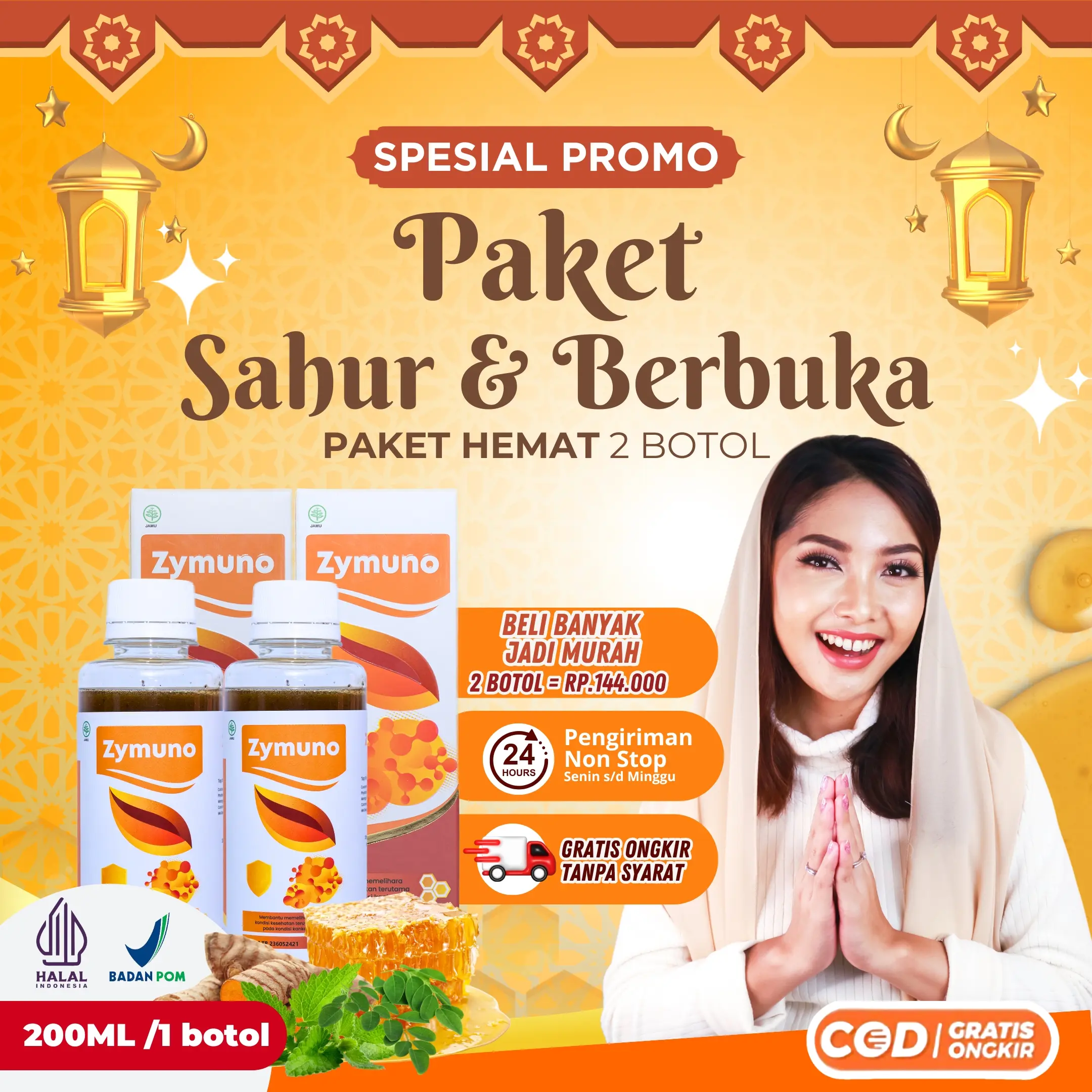 Madu Zymuno Asli - Paket Hemat Sahur dan Berbuka 2 Botol - Bantu Meningkatkan Imun Selama Ramadhan - Halal dan BPOM [Herbal Bahan Honey murah]