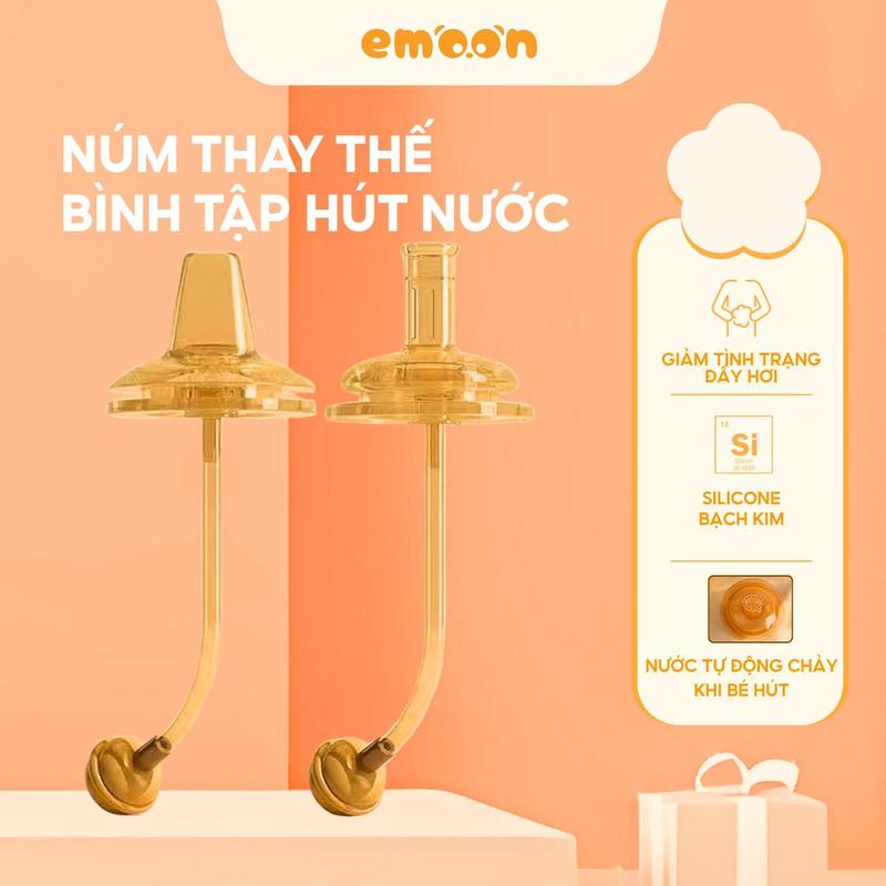 Vòi Núm Tròn, Dẹt, Ống Hút Thay Thế Bình Tập Hút Nước Emoon Chất Liệu Silicone Bạch Kim