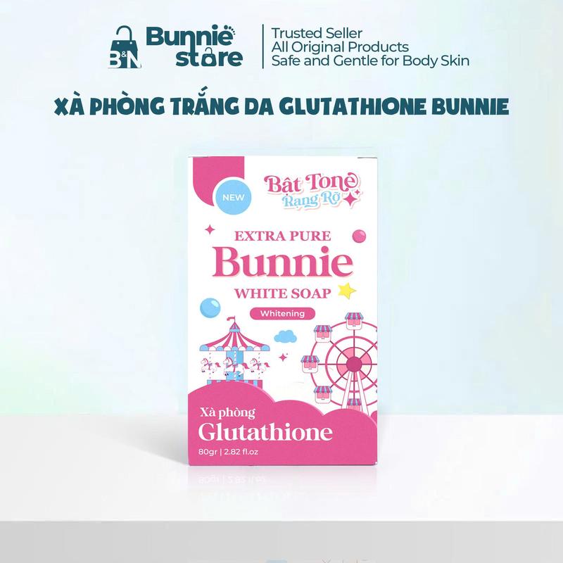 [MUA 2 TẶNG 1] Xà phòng Glutathione Bunnie hỗ trợ LÀM TRẮNG DA , NÂNG TONE, dưỡng ẩm, làm mịn da cùng tinh chất Glutathion và Glycerin 80g ( Tặng túi tạo bọt và ủ trắng mặt)