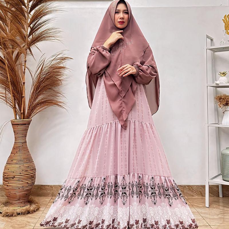 syafa  Set Syar'i (Gamis & Khimar) Cantik Ceruty Muslim Wanita Syari 2