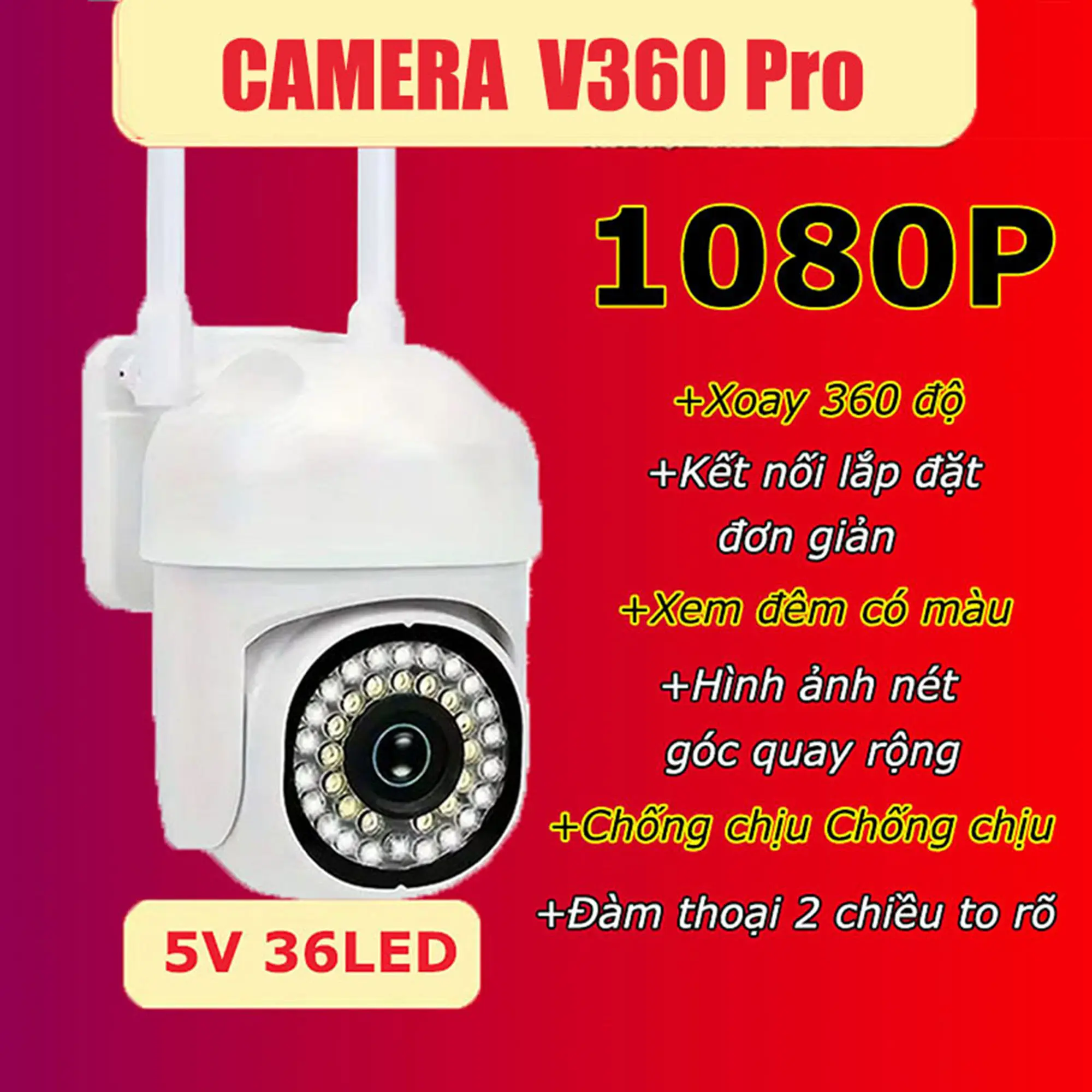 Camera an ninh ngoài trời CCTV 36LED,2.4GWIFI