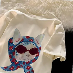 Po floret Baju Kaos Wanita oversize Retro Style Funny Cat Print Baju Atasan Wanita Terbaru 2025 kekinian viral | Best seller
