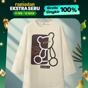 Louis - Kaos Oversize Lengan 7/8 | Gambar Beruang Madu (Honey Bun) | Bahan Cotton