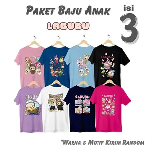 Paket Baju anak Isi 3 LABUBU Kuromi cotton combed 30s Motif Kaos Pakaian Baju Lembut High Katun Sablon Nyaman  Garis Oblong Printing Panjang Bulat Dewasa Distro Pria fashion baju labubu