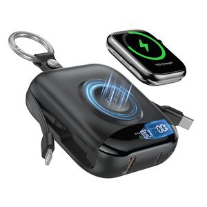 10000mAh 充電式ワイヤレスポータブルモバイルバッテリー、PD20W対応、デュアルワイヤー付き、LEDデジタルディスプレイ、5出力、亜鉛合金ハンギングリング、小型軽量充電器、iPhone、Samsung、Galaxyなどの携帯電話充電に最適