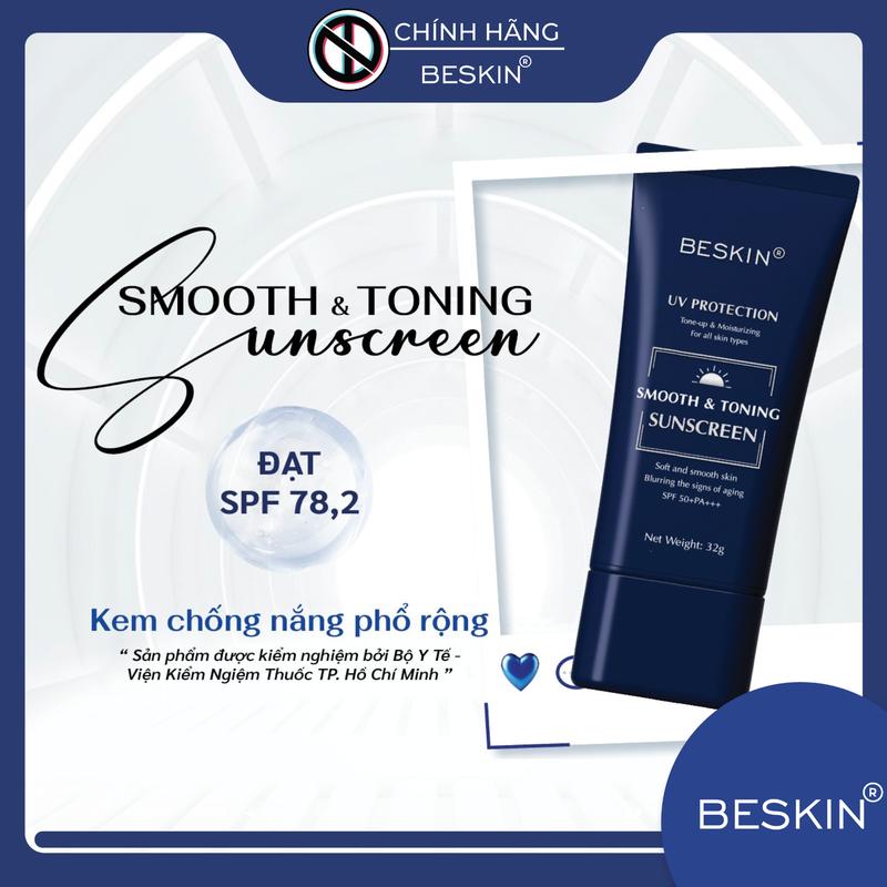 [BE-02] "KEM CHỐNG NẮNG PHỔ RỘNG "SMOOTH & TONING SUNSCREEN" SPF 50+ PA+++" - Dung tích: 32g - Thương Hiệu: Beskin - Skincare Sun Cream Chăm Sóc Da Whitening