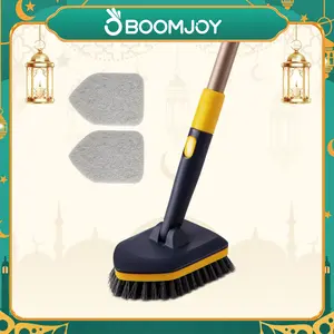 BOOMJOY Sikat Pembersih Ubin/lantai Bak Mandi BOOMJOY Baru 2 in 1 sekaligus dengan Tiang Telekskopik yang Dapat Disesuaikan 58,2 cm, Sikat Keras, dan Bantalan Penyikat-Praktis Membersihkan Rumah di Bulan Ramadan