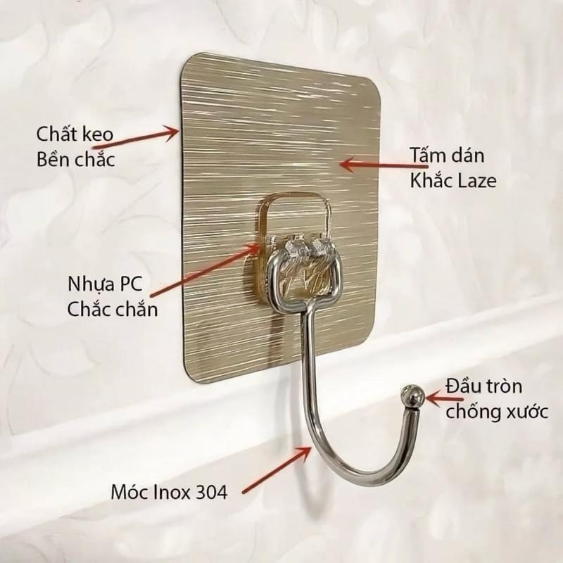 Combo 20 Móc Dán Tường Inox Mẫu Mới Dính Siêu Chắc Chịu Lực Tốt - Móc Treo Vật Dụng Trong Nhà PVC Inox Keo Acrylic Chuyên Dụng Kích Thước 6x6cm Tiện Ích