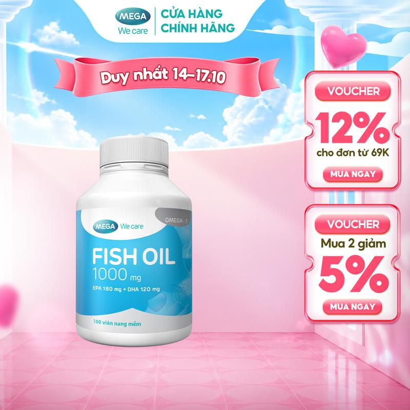 Viên uống Omega 3 Dầu cá Mega We Care Fish Oil hỗ trợ cho thị lực và não bộ, bổ sung DHA và EPA cho cơ thể (100 viên) – TPBVSK