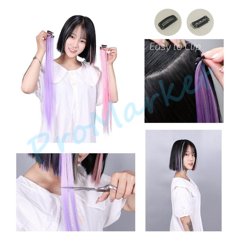 Wig Rambut Jepit Palsu Colourful Extention Wanita Pemanjang Rambut Palsu Warna Jepit / Wig Jepit Rambut Palsu Lurus Panjang Single Hair / Klip Wig Rambut Palsu Cewek Korea Warna 7