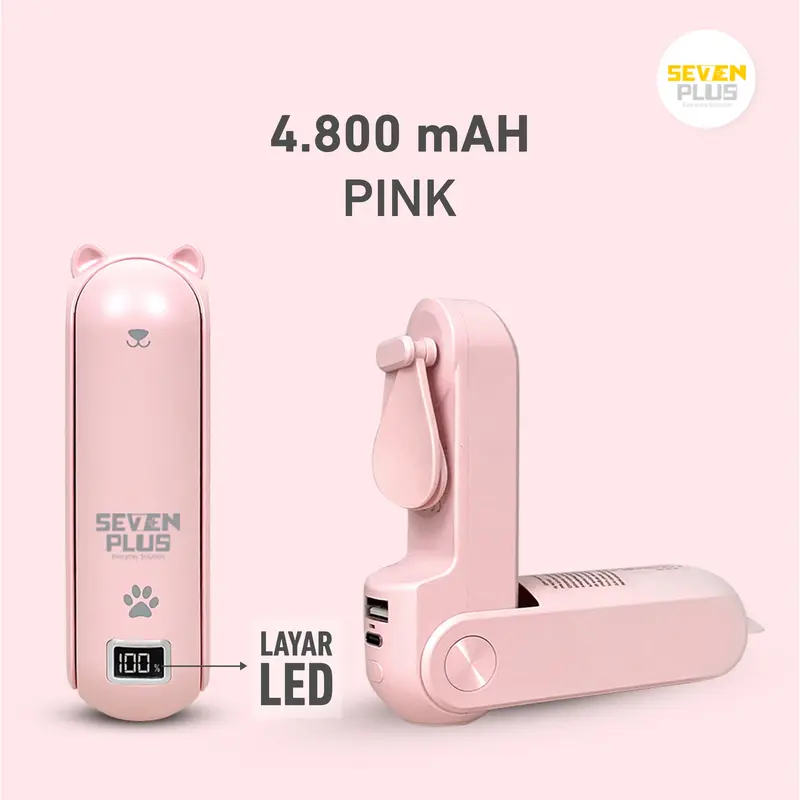 Seven Plus Kipas Angin Mini Portable Original 4800mAh Layar LED Multifungsi 4 in 1 kipas angin kecil portable fan mini pocket fan kipas angin lipat kipas angin meja kipas angin super mini premium berkualitas kipas angin tahan lama rechargeable fan 8
