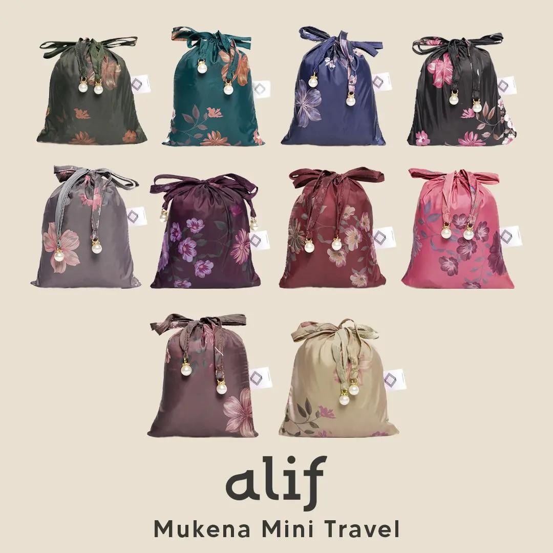 Free Pouch & Free Sajadah Muka Alif Petunia Collection Mukena Mini Motif Parasut Premium Korea Travel