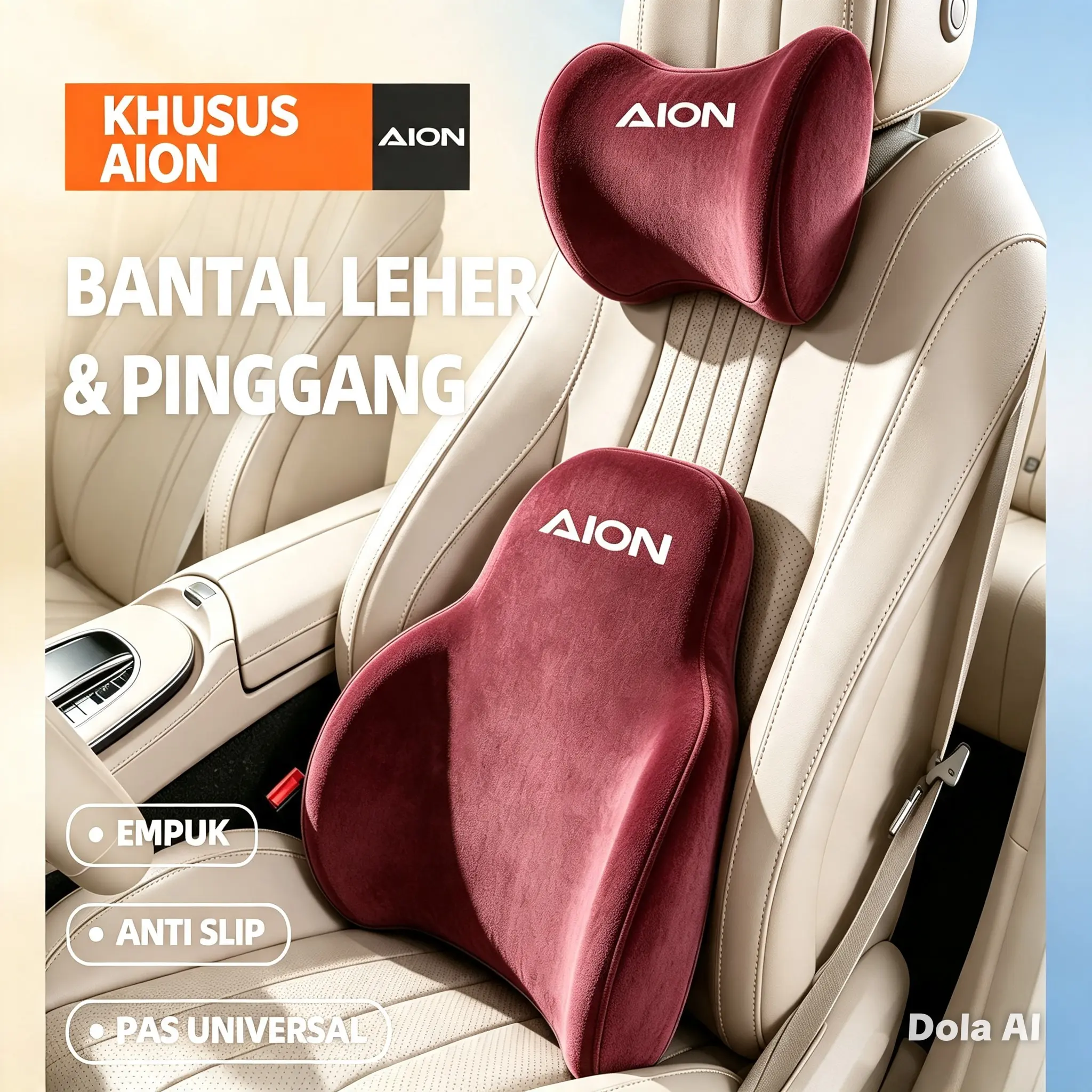 Bantal Leher & Punggung Kursi Kompatibel Mobil AION – Empuk, praktis, ringan, dan mudah digunakan di dalam mobil.