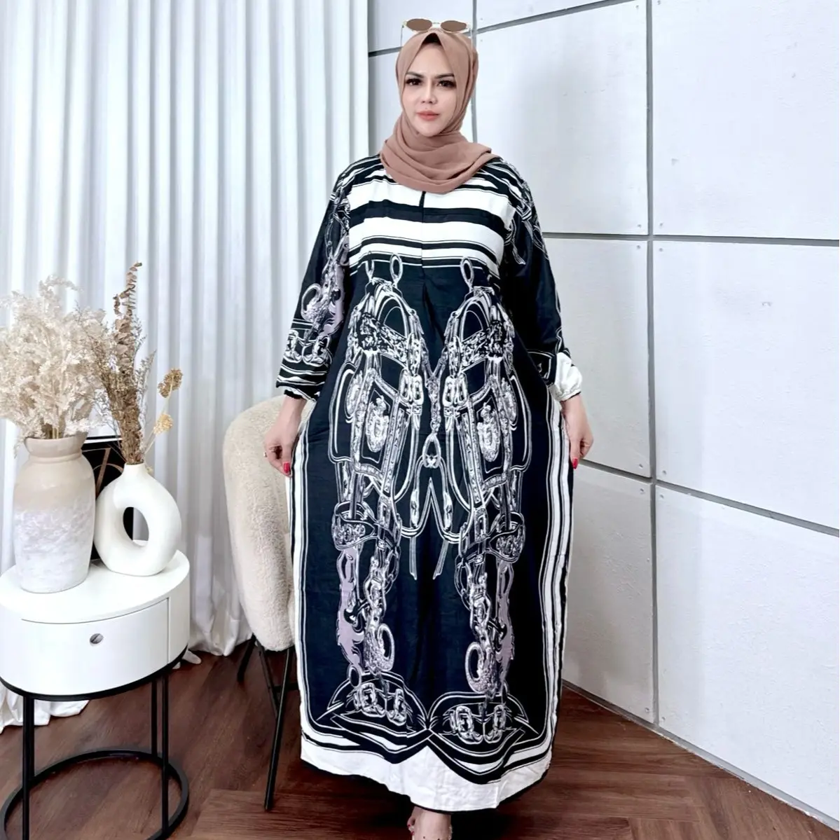 Gamis Wanita Muslim Bianca Panjang Kain Rayon Printing Pekalongan Lembut dan Nyaman