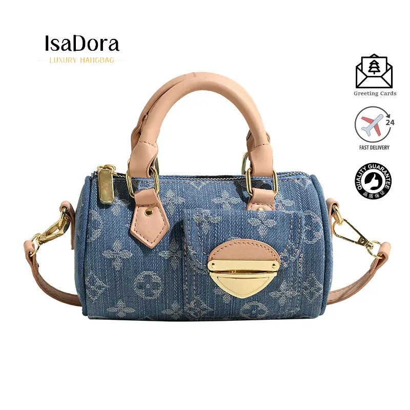 Chic Denim Handbag with Leather Details for Women