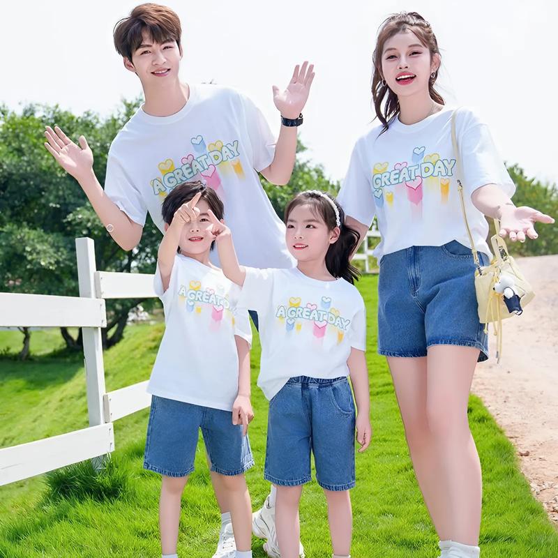 Đồ gia đình Dason áo đồng phục bố mẹ và bé ngắn tay áo phông cotton nguyên chất 2025 mùa hè mát mẻ