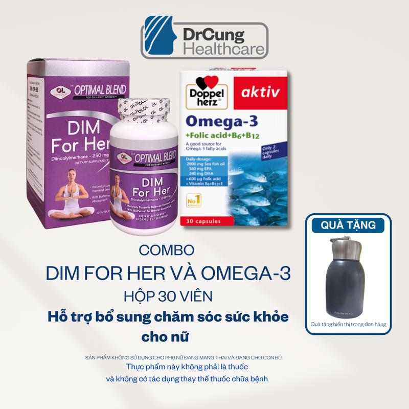  TPBVSK Combo Dim For Her Lọ 30 viên và Doppelherz Omega-3 Dầu Cá Hộp 30 viên hỗ trợ bổ sung chăm sóc sức khỏe cho phụ nữ trên 18 tuổi MUA COMBO TẶNG 1 BÌNH GIỮ NHIỆT DIM HANDLE 300ML 