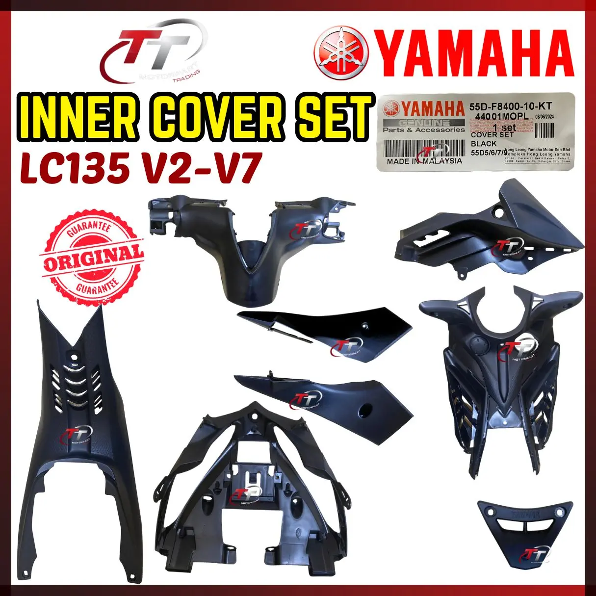 135LC LC135 V2-V7 5S SPEED LC 135 Inner Set Part Hitam Coverset Cover Kaver Mainpipe 55C-F842N-00 100% Original Yamaha