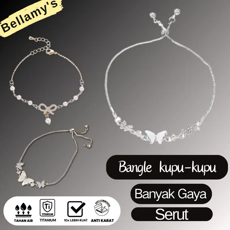 Gelang Kupu Kupu Aesthetic Gelang Titanium Wanita Anti Karat Gelang Butterfly Korean Style Silver