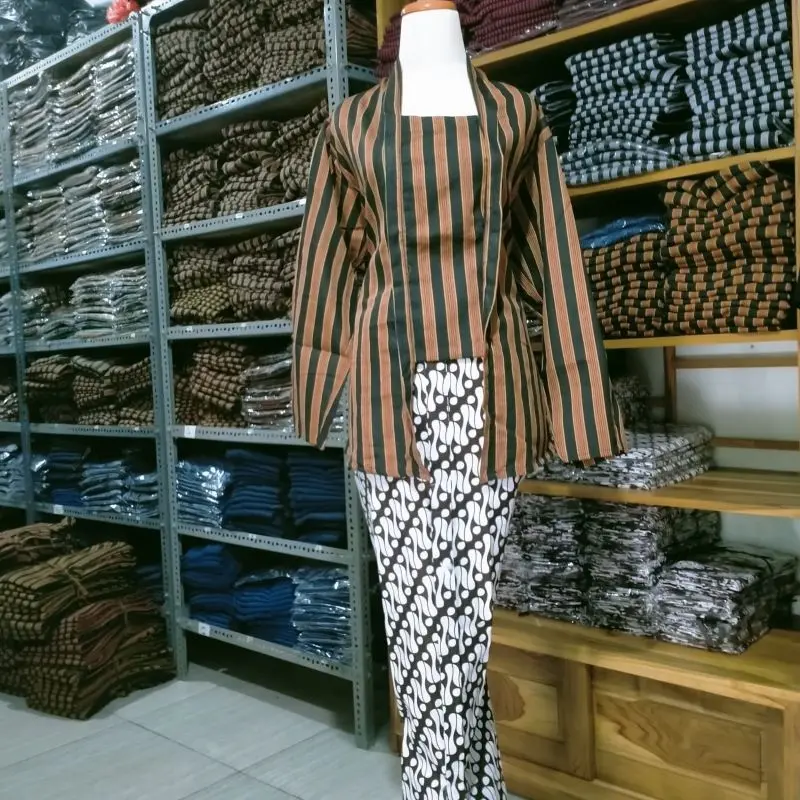 Set Baju kebaya lurik wanita adat jawa Kebaya kutubaru lurik jogja solo Atasan Dewasa Motif 3