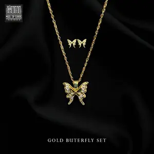 Mode Top Teratas - Set Kalung Dan Anting Titanium Silver Fold Butterfly Set Untuk Sehari Hari