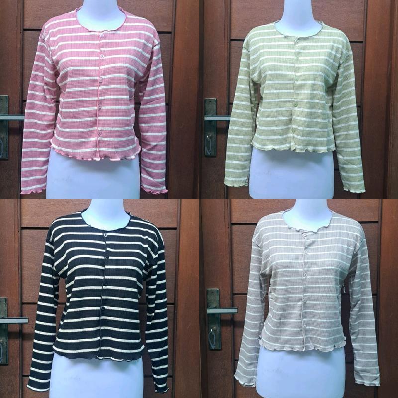 CARDIGAN WANITA CROP OVERSIZE / CARDIGAN WANITA MOTIF STRIPE Kardigan Kancing Panjang Knitwear Waffle Atasan Top Outer Garis CARDIGAN WANITA CROP OVERSIZE / CARDIGAN WANITA MOTIF STRIPE Kardigan Kancing Panjang Knitwear Waffle Atasan Top Outer Garis
