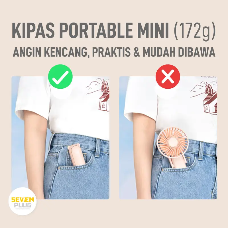 Seven Plus Kipas Angin Mini Portable Original 4800mAh Layar LED Multifungsi 4 in 1 kipas angin kecil portable fan mini pocket fan kipas angin lipat kipas angin meja kipas angin super mini premium berkualitas kipas angin tahan lama rechargeable fan 7