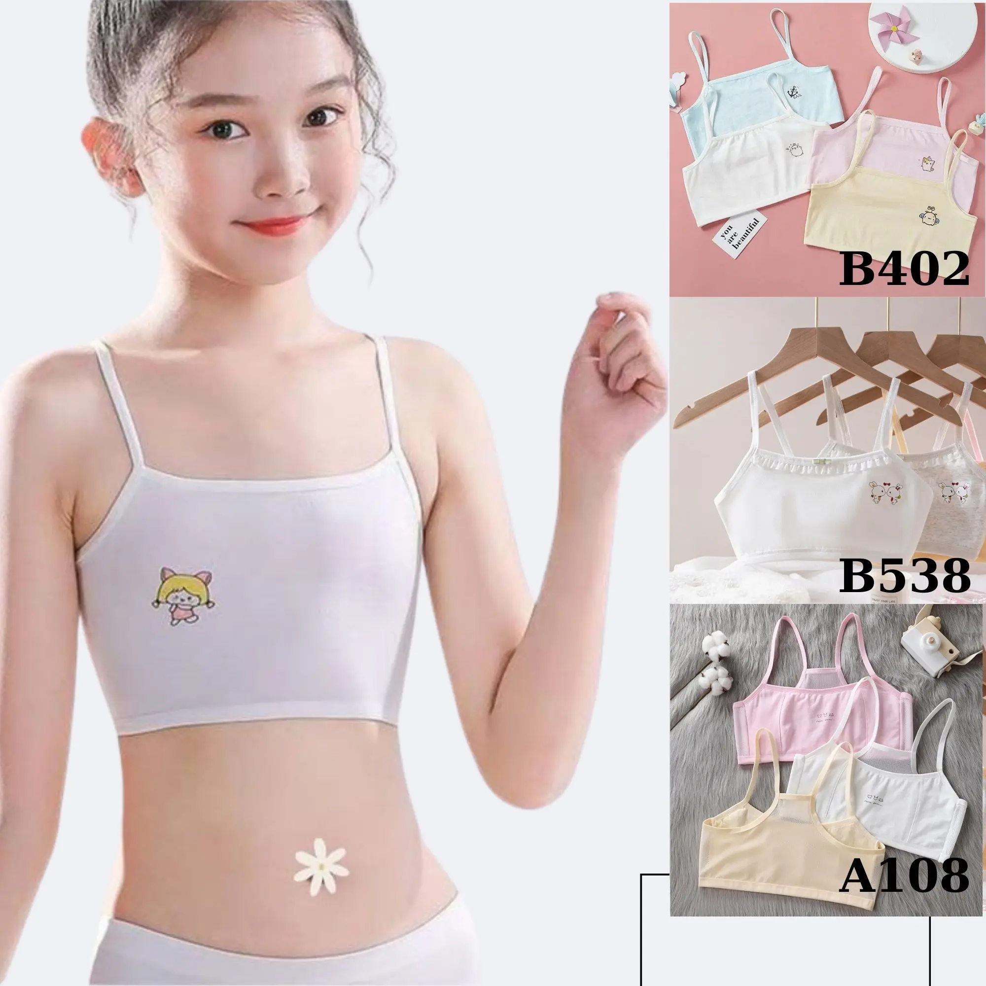 Combo 4 Áo Lá Bé Gái Cotton Set Áo Lót Học Sinh Không Đệm Mềm Mại từ 25-50kg SAVILL áo lá aola áo  lá  học  sinh  cấp  1  lớp  5