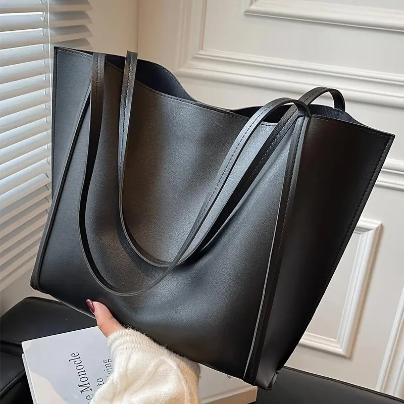 Women's Solid Color Large Capacity Tote Bag for Travel, Fashionable Lightweight Portable Shoulder Bag for Daily Used, Casual Trendy Versatile High-quality Daily Commuting Bag